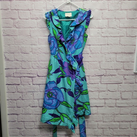 Kate Spade New York Aubrey Ruffle Wrap Dress Size 2 100% Silk Boho Floral *READ - Picture 1 of 8